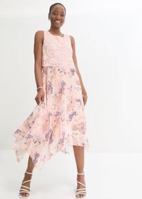 Chiffonkleid mit feiner Spitze, rosa, Größe 40, bonprix