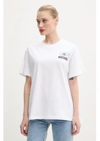 Moschino Jeans tricou din bumbac femei, culoarea alb, 0713 3732