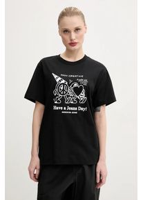 Moschino Jeans tricou din bumbac femei, culoarea negru, 0714 3732
