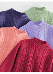 Dames Pullover met opstaande kraag en kabelpatroon in lavendel ,maat 38, WITT, 100% Polyacryl
