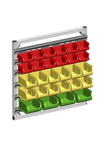 Wandstelling met magazijnbakken, h x b = 670 x 660 mm, met 28 bakken