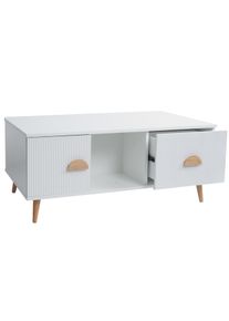 Couchtisch HWC-N89, Beistelltisch Sofatisch, Schubladen T&uuml;ren F&auml;cher 3D-Design Melamin Holz, 43x100x60cm ~ wei&szlig;