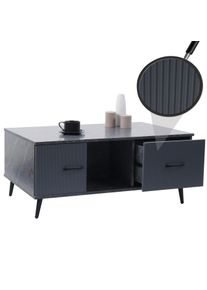 Couchtisch HWC-N89, Beistelltisch Sofatisch, Schubladen T&uuml;ren F&auml;cher Melamin Holz, 43x100x60cm ~ Marmor-Optik grau