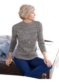 Damer Tröja med halvpolo i bouclématerial svart-vit, melerad Größe 42