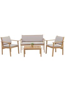 Garten-Garnitur HWC-O19, Lounge-Set Sitzgruppe Bank Sessel Tisch, Holz Akazie FSC® Stoff/Textil (180g/m²) ~ Kissen grau