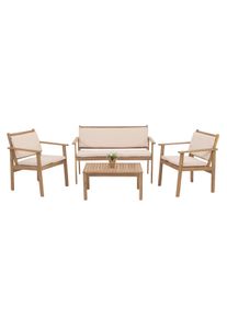 Garten-Garnitur HWC-O19, Lounge-Set Sitzgruppe Bank Sessel Tisch, Holz Akazie FSC® Stoff/Textil (180g/m²) ~ Kissen beige