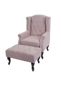 Sessel Chesterfield, Relaxsessel Clubsessel Ohrensessel, wasserabweisend Stoff/Textil ~ hellrosa mit Ottomane