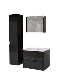Badezimmerset XL HWC-B19, Waschtisch Spiegelschrank Hängeschrank, hochglanz ~ schwarz
