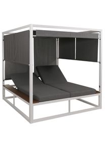 Aluminium Lounge-Gartenliege HWC-M63b, XL Sonnenliege Bali-Liege Daybed, 10cm-Polster ~ weiß Polster grau