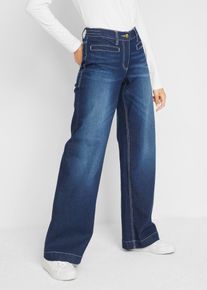 Jean large taille mi-haute élastiquée - bleu - taille 42 avec coton - bonprix