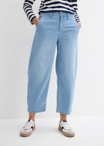 Jean balloon taille mi-haute ultra doux cropped - bleu - taille 44 avec coton - bonprix