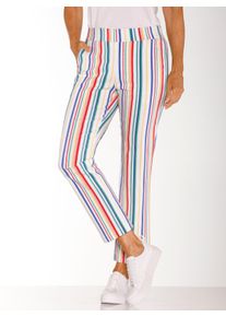 Dames Stretchbroek in een enkelvrij model in geel/koningsblauw gestreept ,maat 36, WITT, 72% Viscose, 25% Polyamide, 3% Elastan