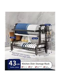Dish Drying Rack 2-Tier Compact Kitchen Dish Rack Drainboard Set Large Rust-Proof Dish Drainer with Utensil Holder Kitchen Racks