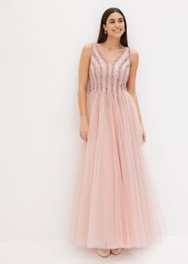 Abito lungo in fine tulle con ricami e paillettes, rosa, Taglia 38, bonprix
