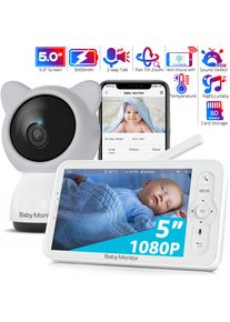 HD WiFi Baby Monitor with APP,5-inch 720P Display,Pan Tilt Zoom 1080P Baby Camera,Night Vision,2-Way Talk,3000mAh Battery,1000ft