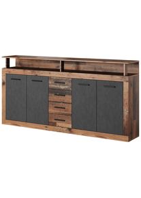 Mid.you Sideboard , Anthrazit, Alteiche , Kunststoff , 2 Fächer , 4 Schubladen , 190x95x32 cm , stehend, in verschiedenen Holzdekoren erhältlich ,