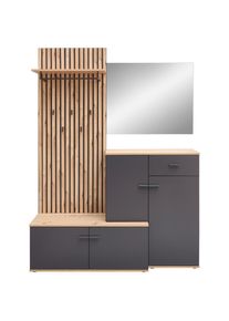 Xora Garderobe , Anthrazit, Eiche Artisan , Glas, Holzwerkstoff , 148x199x38 cm , Garderobe, Garderoben-Sets & Garderoben-Serien