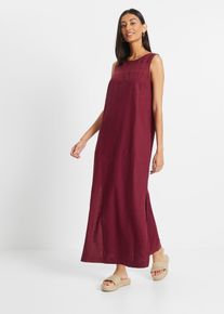 Maxi jurk met linnen broderie anglaise en zijsplit - rood - maat 40 - linnen - bonprix