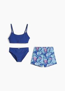 Meisjes bikini en zwemshort (3-dlg. set) - blauw - maat 128/134 - bonprix
