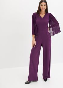Jersey jumpsuit met plissé mouwen van fijn chiffon - paars - maat 44 - bonprix