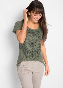 Shirt van effectgaren korte mouw - groen - maat 40/42 (M) - 100% katoen - bonprix