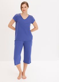 Capri pyjama met wijde culotte - blauw - maat 36/38 (S) - 100% katoen - bonprix