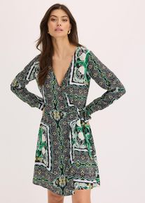 bedrucktes Satin-Wickelkleid, schwarz, Größe 54, bonprix
