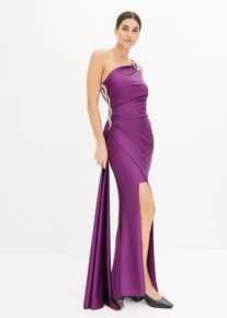 Maxikleid mit Strassstein-Applikation und Raffungen, lila, Größe 36, bonprix