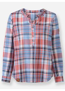 Dames Geruite blouse met stolpplooi op de rug in grapefruit/ hemelsblauw geruit ,maat 36, WITT, 100% Katoen