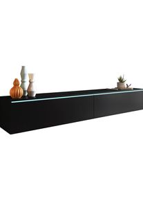 P & B Lowboard , Graphitfarben , Holzwerkstoff , kaltweiß , 180x30x33 cm , Fsc, Made in EU , stehend, hängend, Beleuchtung, in verschiedenen