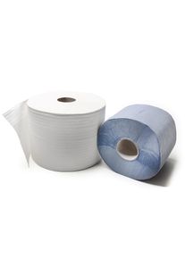 2x ALFA Bobine d'essuyage industriel | 1000 chiffons | Papier de nettoyage bleu, 2 couches, absorbant, sans peluches, ligne d'arrache perforée