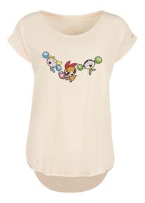 F4NT4STIC Dames Shirt 'Powerpuff Girls Cheerleaders' beige / cognac / lichtgrijs / appel L