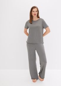 Pyjamas av ribbat material - grå - storlek 36/38 (S) - bonprix