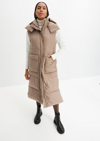 Vadderad täckväst med avtagbar huva i återvunnen polyester - brun - storlek 36 - bonprix