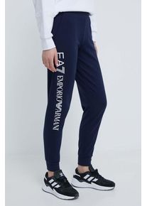 EA7 Emporio Armani pantaloni de trening culoarea albastru marin, cu imprimeu