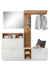 home24 Garderobe , Weiß, Eichefarben , Glas, Holzwerkstoff , 4-teilig , 177x196x32 cm , Garderobe, Garderoben-Sets & Garderoben-Serien