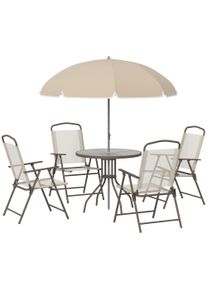 Outsunny Garden Patio Texteline Folding Chairs Plus Table and Parasol Furniture Bistro Set - Beige (6-Piece) | Aosom Ireland