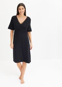 Nattkjole med blonder i bakstykket, svart, størrelse 44/46 (L), bonprix