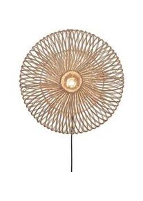 Good & Mojo Wandleuchte , Weiß , Naturmaterialien , Rattan , Holz , rund , 14 cm , Lampen & Leuchten, Innenbeleuchtung, Wandleuchten