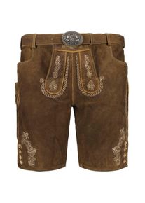 Pfundskerl Kurze Lederhose mit Stickereien und Gürtel, Dunkelbraun, 60