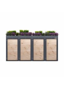 Cutie de gunoi Holzmichl cu 4 compartimente (120 litri) - Antracit (RAL7016) / Acoperiș de plantare