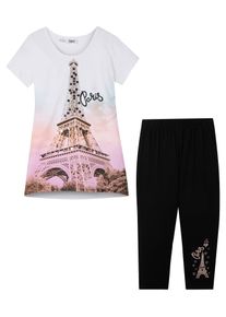 Meisjes shirt en 3/4 legging (2-dlg. set) met biologisch katoen - wit - maat 128/134 - 100% katoen - bonprix