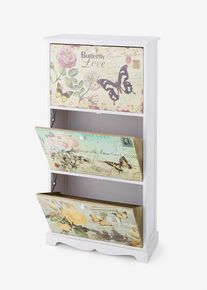 Schoenenkast met vlinderdessin 3 kleppen - wit - maat 118x60 cm - bonprix