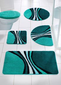 Badmat met strepen - petrol - maat 9 (3-dlg. set (badmat: 50/90 cm, wc-mat voor staand toilet: 45/50 cm, wc-dekselovertrek: 47/51 cm)) - bonprix