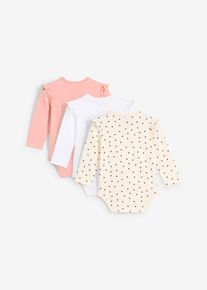 Body rompertje met ruches van biologisch katoen (set van 3) - roze - maat 80/86 - 100% katoen - bonprix