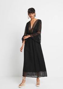 Maxikleid in Crochet-Optik, schwarz, Größe 36, mit Baumwolle, bonprix