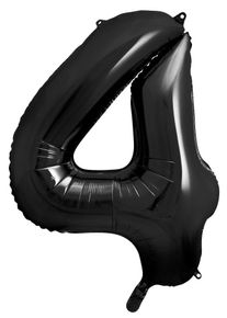 partydeco Nummer 4 Svart Nummer Folieballong 86cm