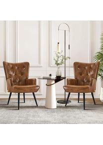 Accent Chairs Set of 2, PU Leather Armchair with High Backrest, Wingback Corner Chair, Mid Century Modern Chair