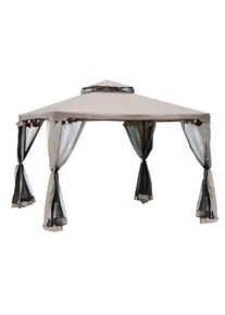 Outsunny Outdoor Garden Gazebo Tent, 2-tier Roof W/Netting, 295L x 295W x 263Hcm-Taupe | Aosom IE