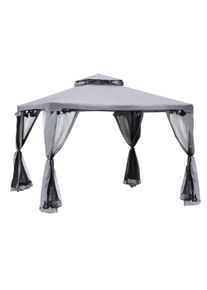 Outsunny 3 x 3m Metal Gazebo Garden Outdoor 2-tier Roof Marquee Party Tent Canopy Pavillion Patio Shelter with Netting - Grey | Aosom Ireland